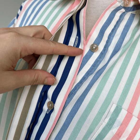 VTG 80s Corner Stone Pastel Stripe Shirt L XL Oversized Short Sleeve Button Up - Picture 3 of 9